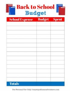 School Expenses Budget Worksheet