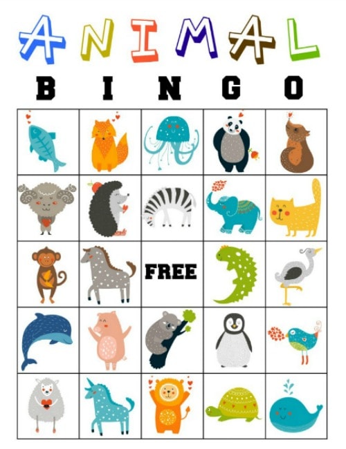 free printable animal bingo cards