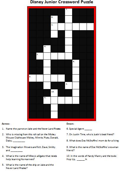 Crossword Disney Junior Puzzle