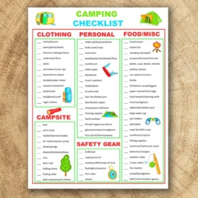 free printable camping checklist