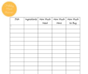 printable holiday meal planner