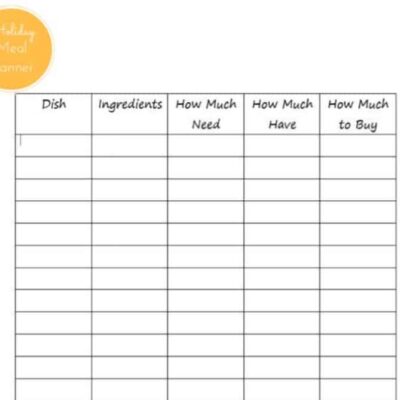 printable holiday meal planner