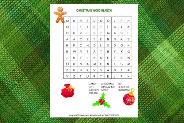 printable Christmas word search for kids