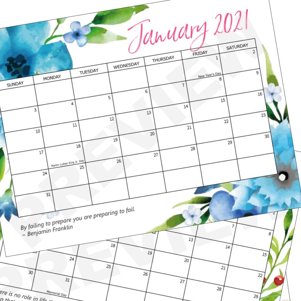 free printable 2021 calendar