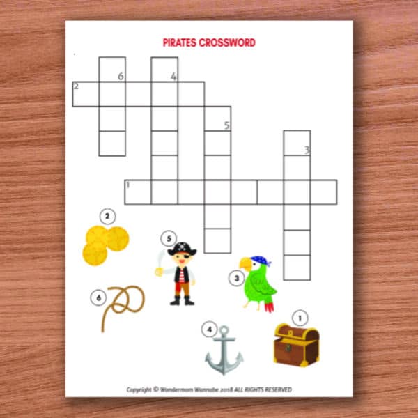printable pirates crossword puzzle