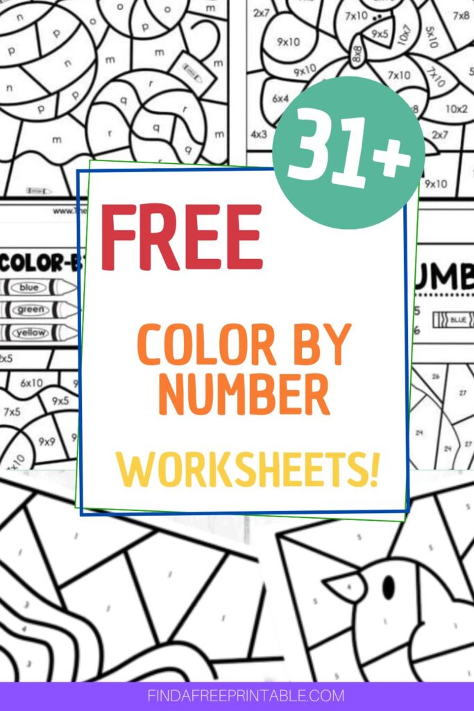 Free printable color by number worksheets pin
