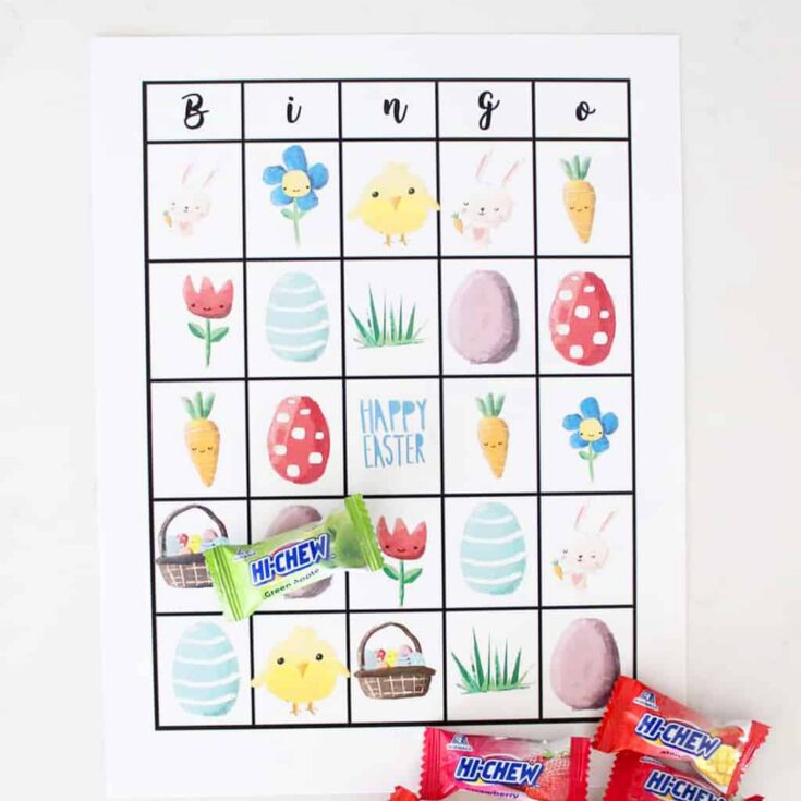 easter bingo card with hi-chew candies