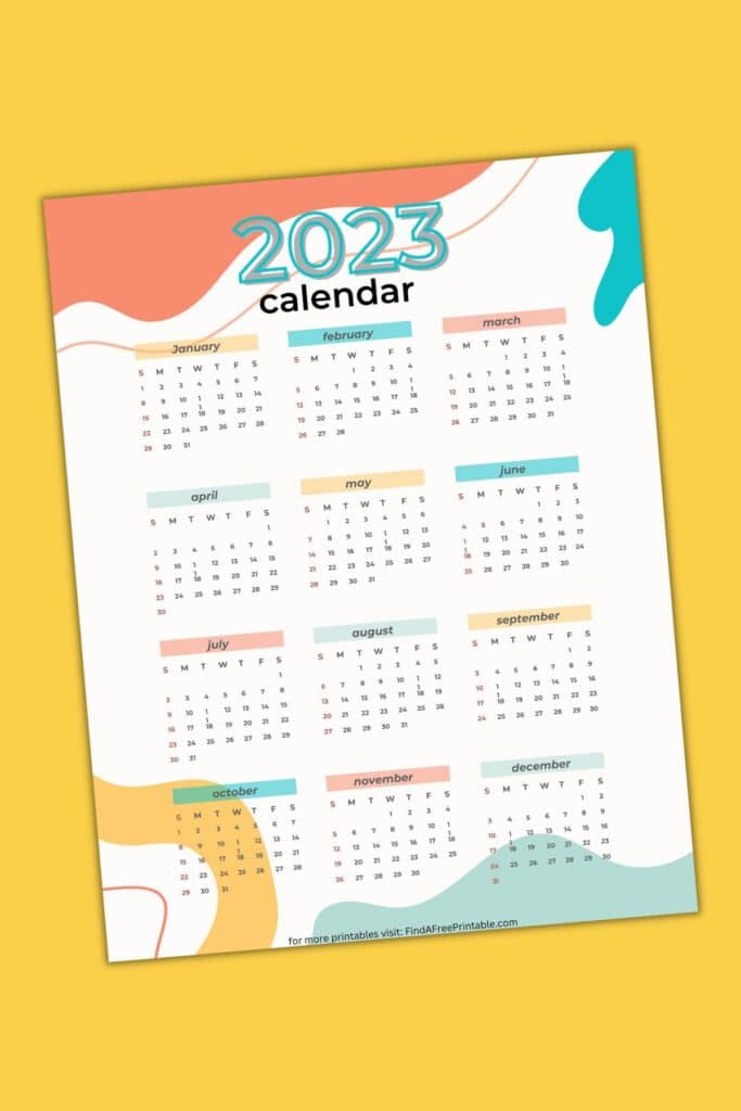 year at a glance calendar free printable