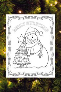 snowman with Christmas tree coloring page
