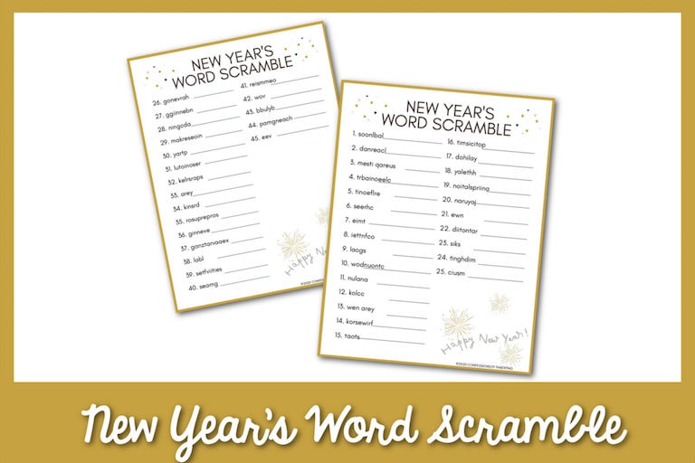 great new years word scramble game for the family