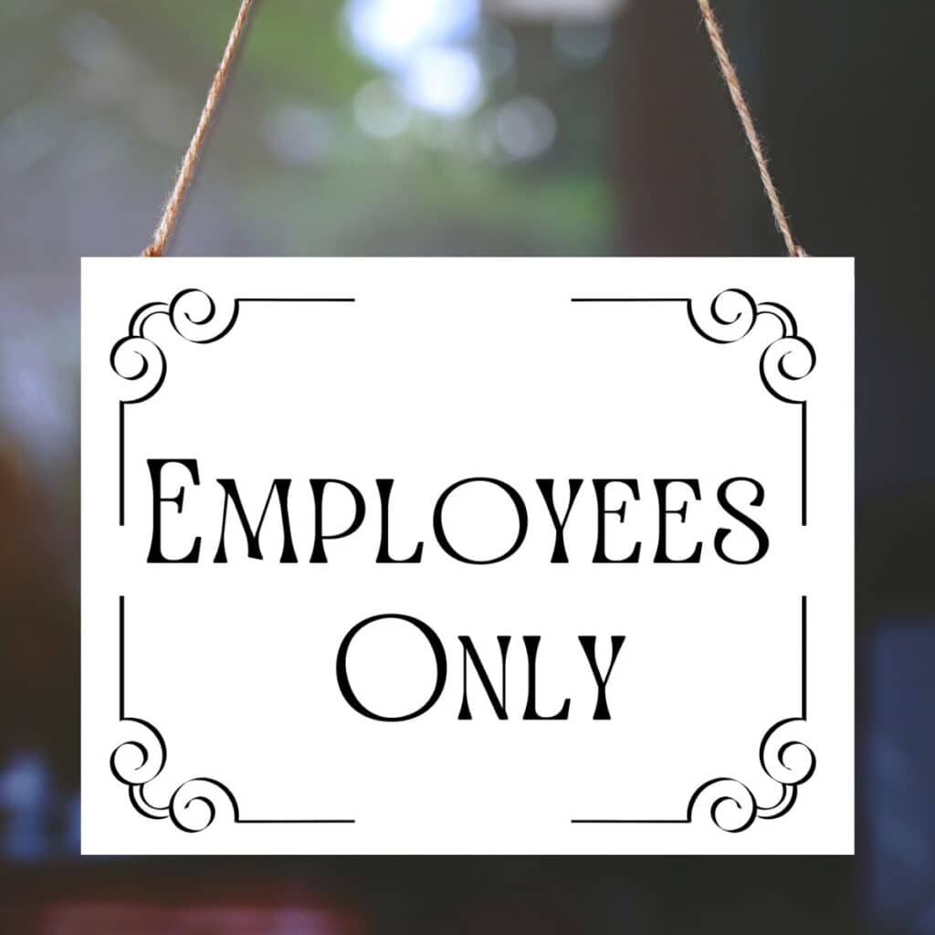 Hanging employees sign