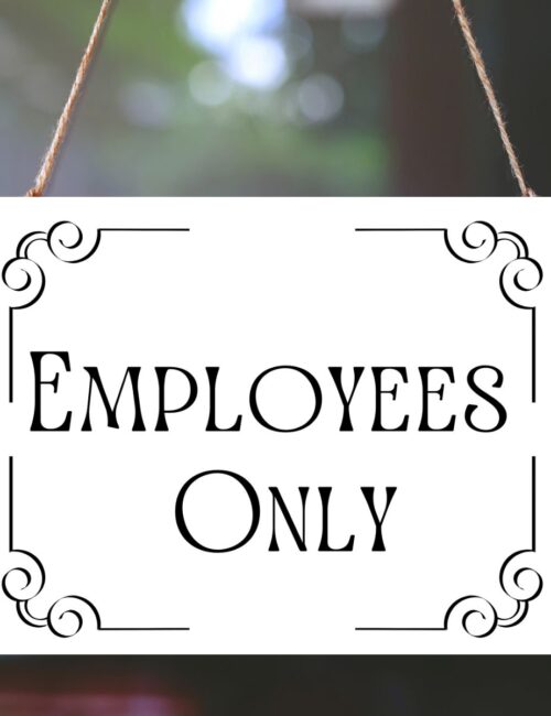 Hanging employees sign