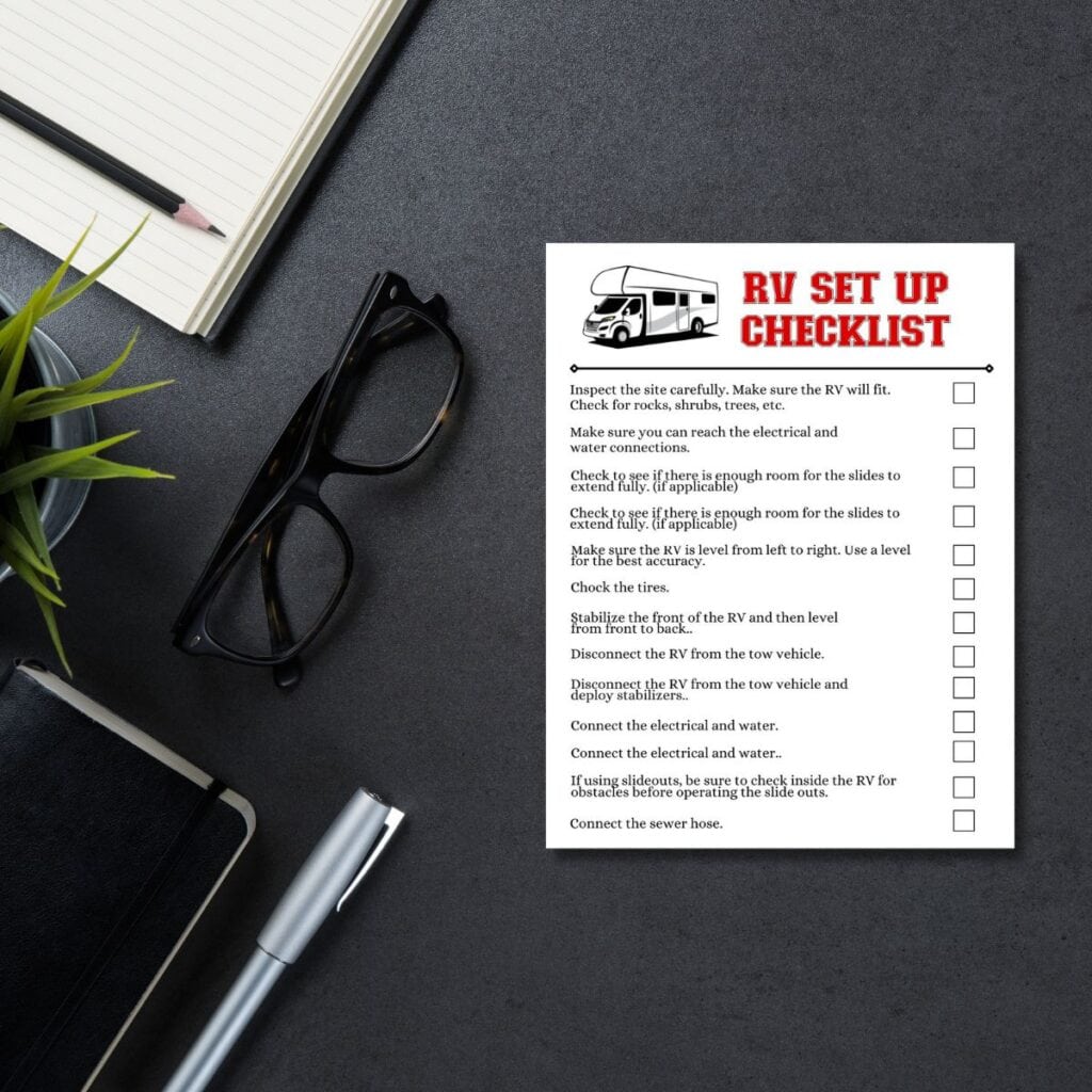 RV Set Up Checklist on a desk