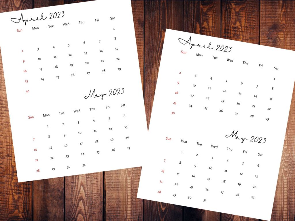 Print for free: April and May Calendar