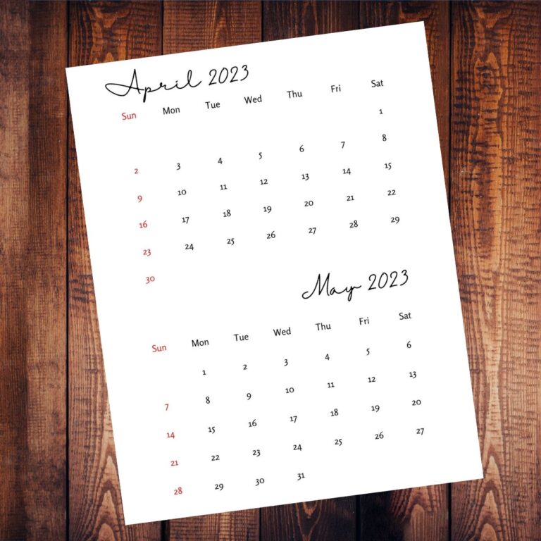 Printable April and May Calendar (2023) - Find a Free Printable
