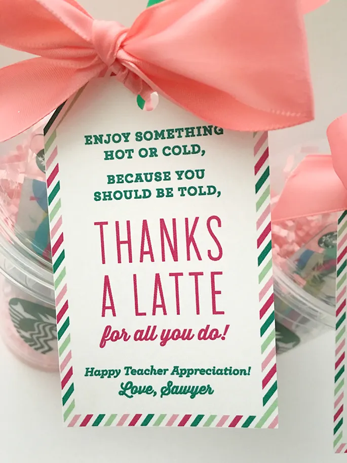 Thanks a latte printable gift tag