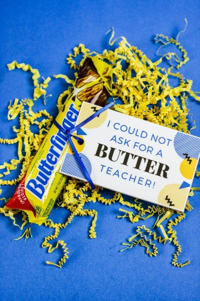 Butterfinger chocolate with printable tag