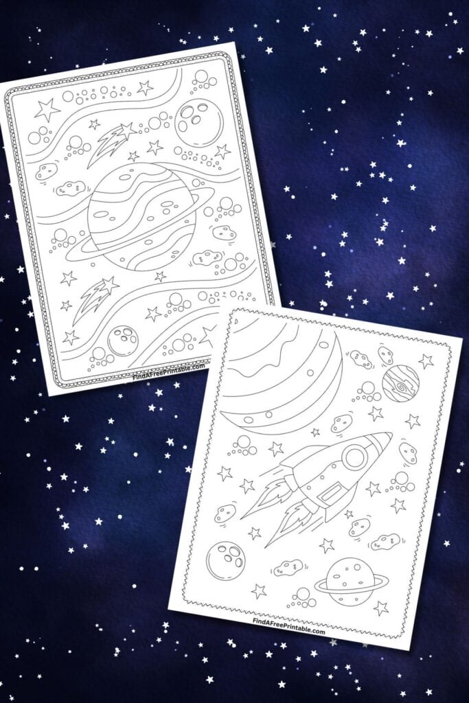 2 Outer Space Coloring Sheets Printable
