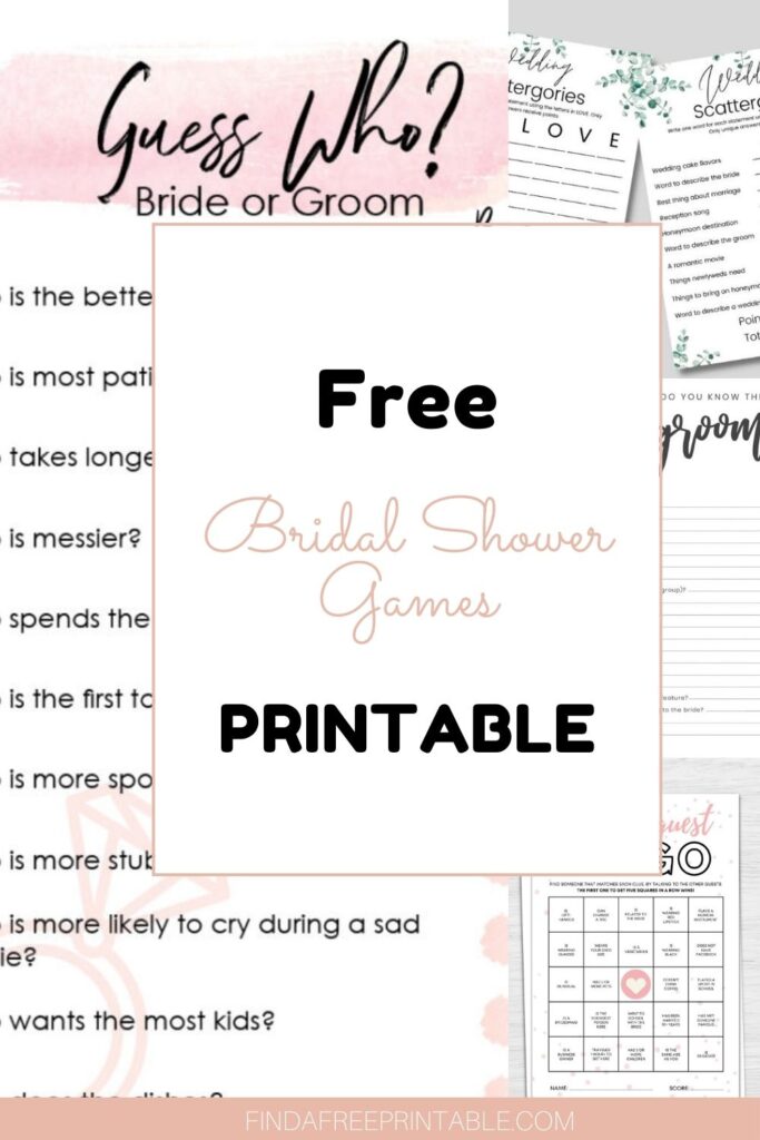 Free Bridal Shower Games Printable Pin
