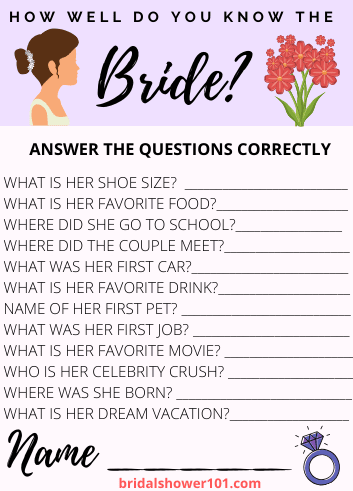 How Well Do You Know the Bride? Printable