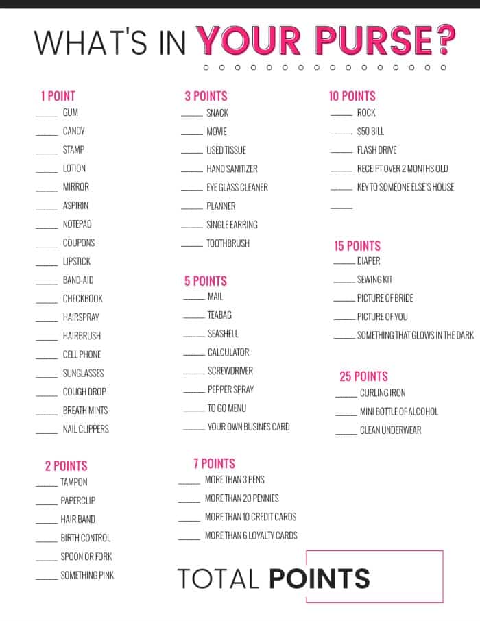 What's in your purse printable