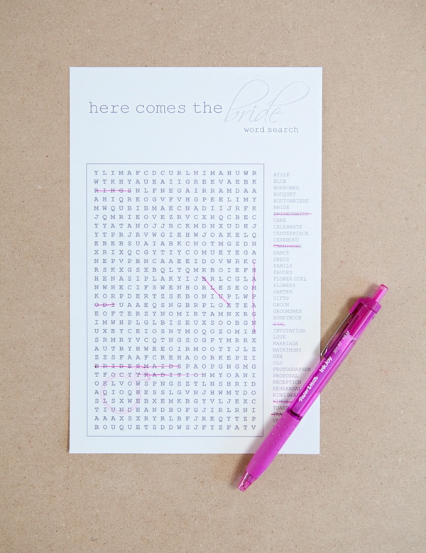 Here Comes the Bride Word Search Printable