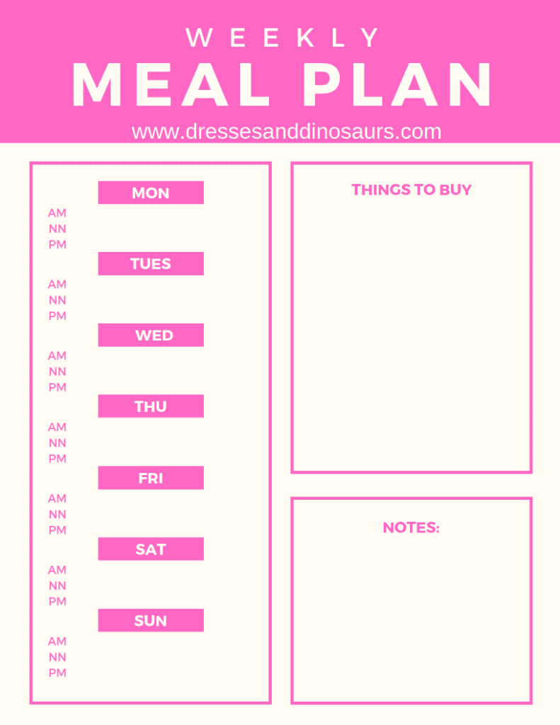 Cute Pink Weekly Meal Plan