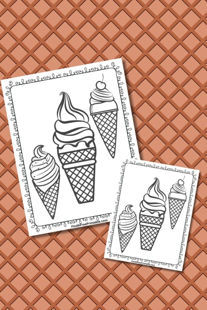 Ice Cream Cones Coloring Sheet Printable for Kids