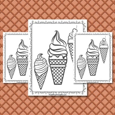 3 Ice Cream Cone Coloring Sheet Printable