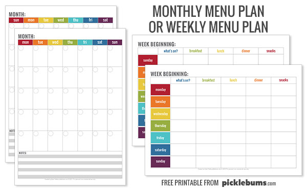 Rainbow Colored Meal Planner Pack
