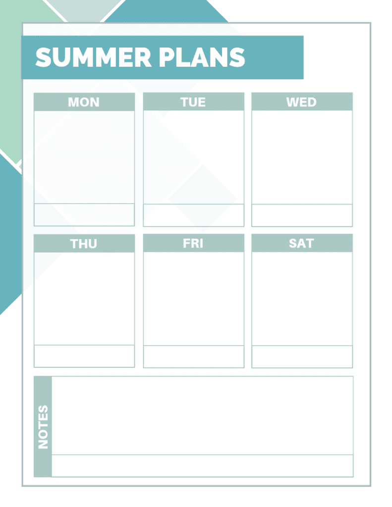 Summer Meal Planning Printable