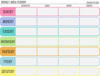 Weekly Menu Planner Colorful