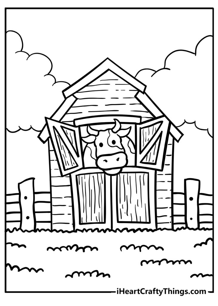 cow in a barn color sheet