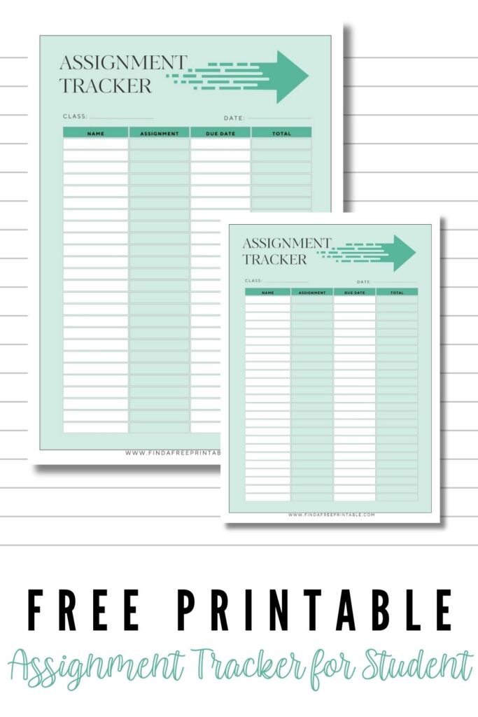 Free Printable Assignment Tracker for Student Pin