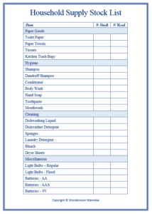 Household Supply Closet Stock List