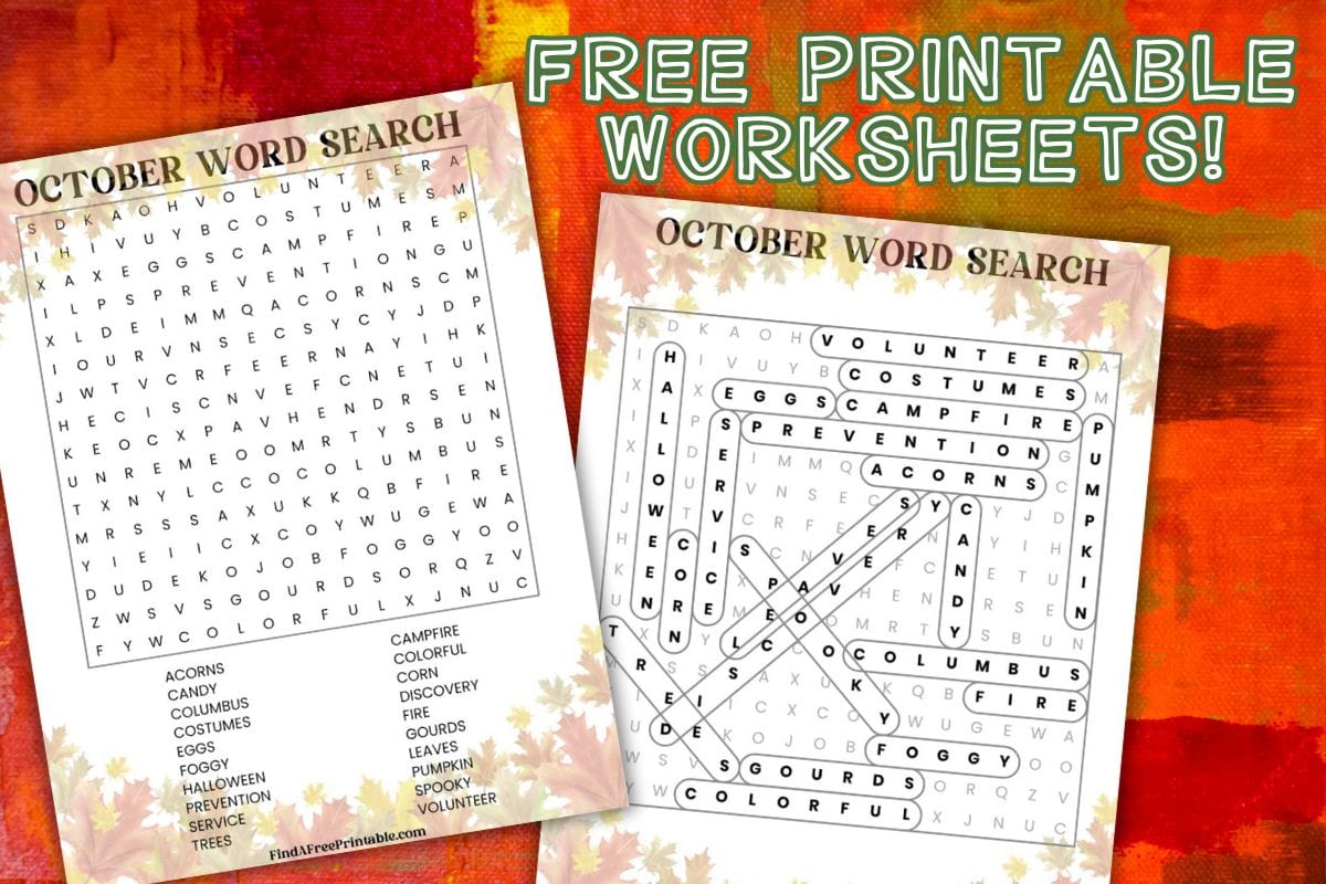 FREE PRINTABLE OCTOBER WORD SEARCH PUZZLE - Find a Free Printable