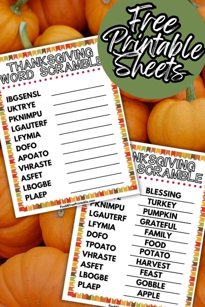 FREE THANKSGIVING WORD SCRAMBLE PRINTABLE Find A Free Printable