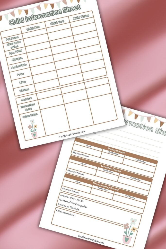 Free Printable Babysitter Information Sheet