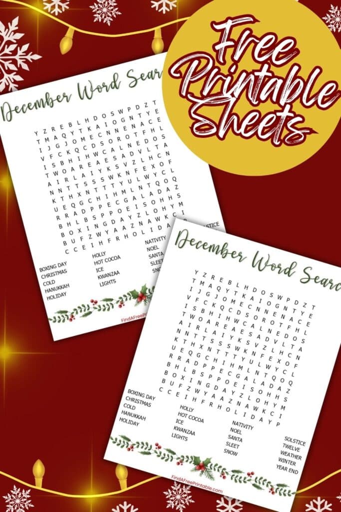 FREE PRINTABLE DECEMBER WORD SEARCH