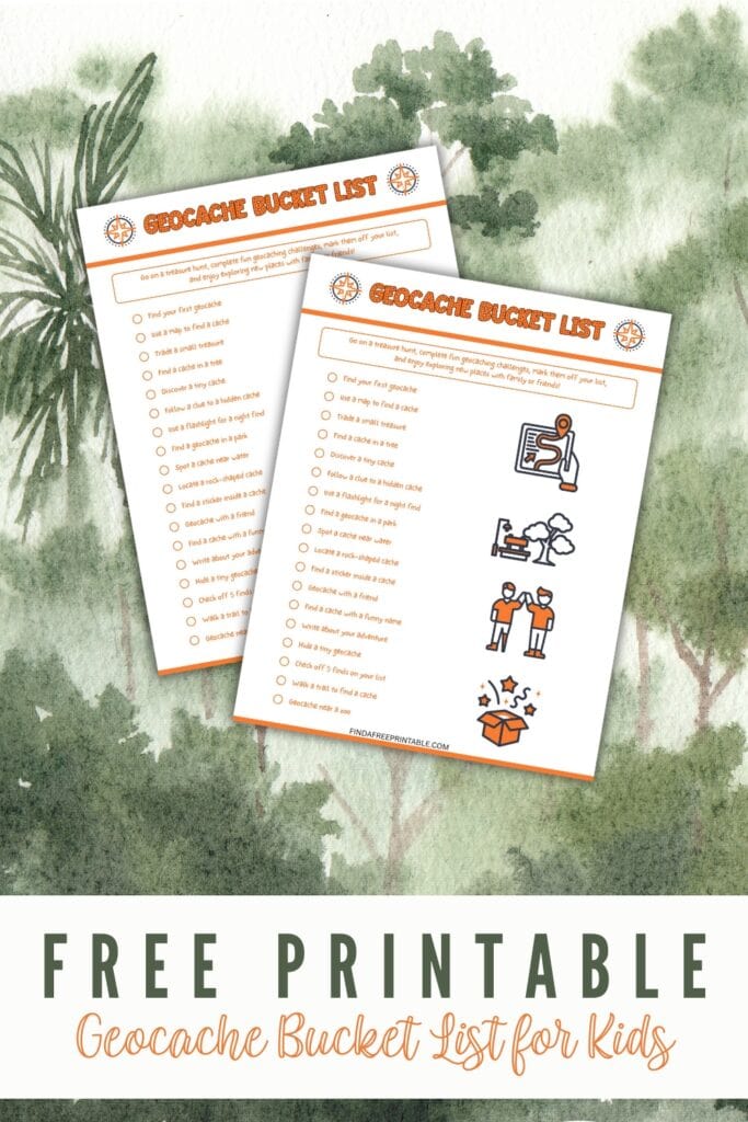 Free Printable geocache bucket list for kids Pin